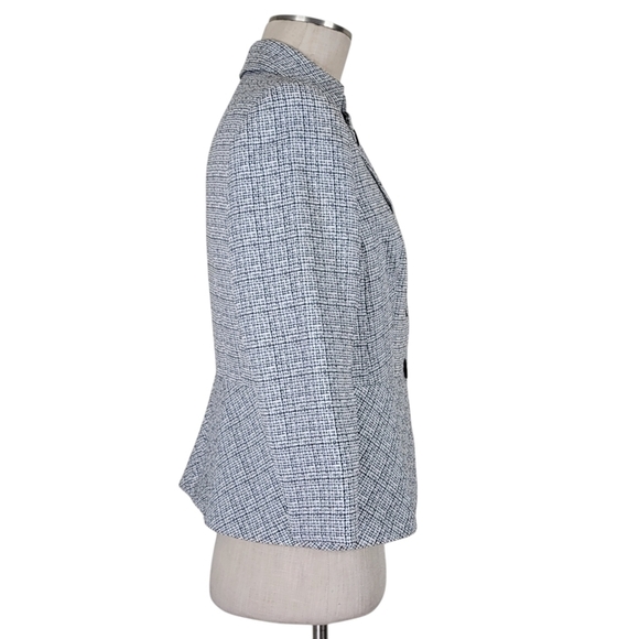 Le Suit Blazer Size 8P Black White Textured Slit Cuff Lightweight 3/4 Sleeve - Picture 2 of 11